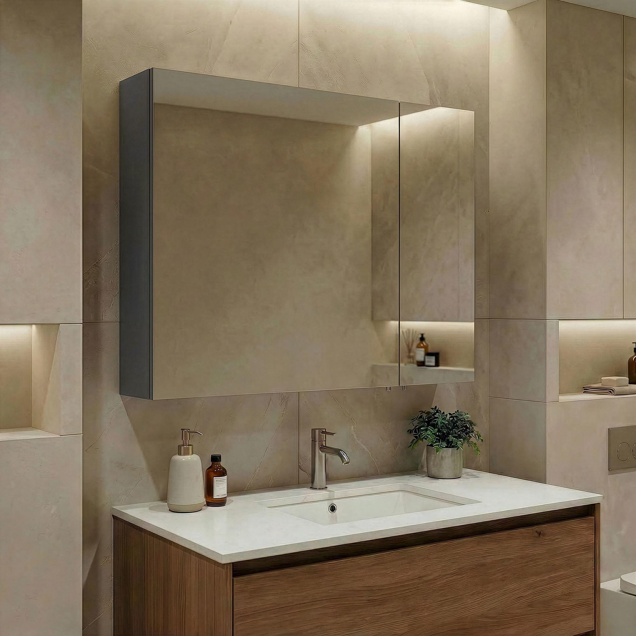 Voir la diapositive 2 : Habitat et Jardin Meuble salle de bain avec miroir  bari 80  - 75 x 16 x 66 cm - matte anthracite