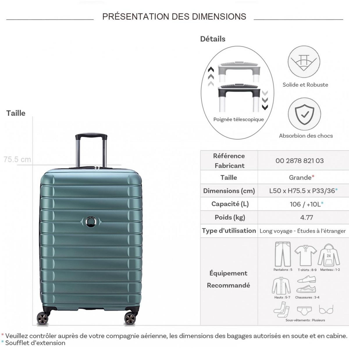 Delsey Grande valise rigide Shadow 5.0 Polycarbonate TSA 75.5cm