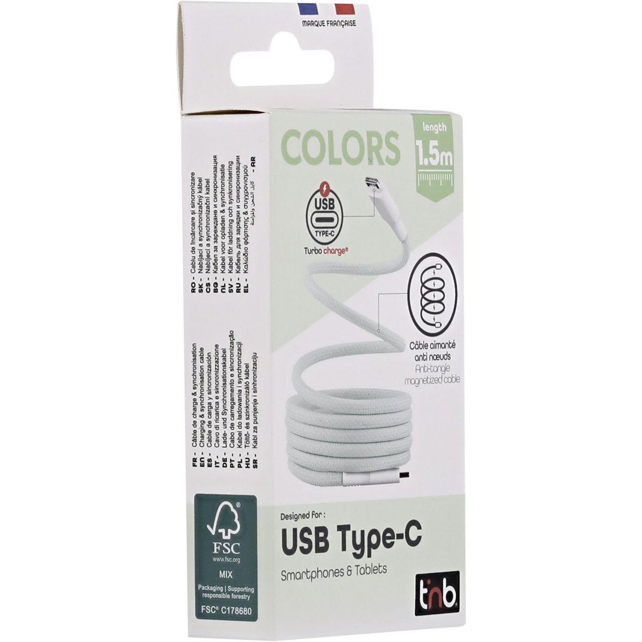 Voir la diapositive 3 : TNB Câble de charge usb-c/usb-c 1.5m gaine aimantée vert