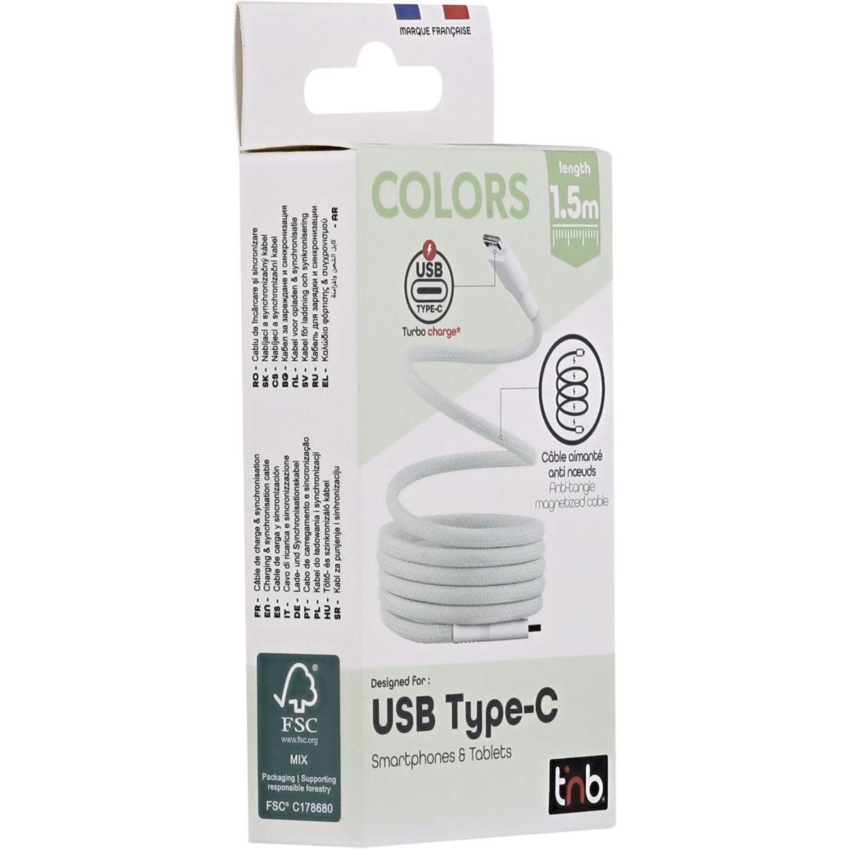 TNB Câble de charge USB-C/USB-C 1.5m gaine aimantée vert