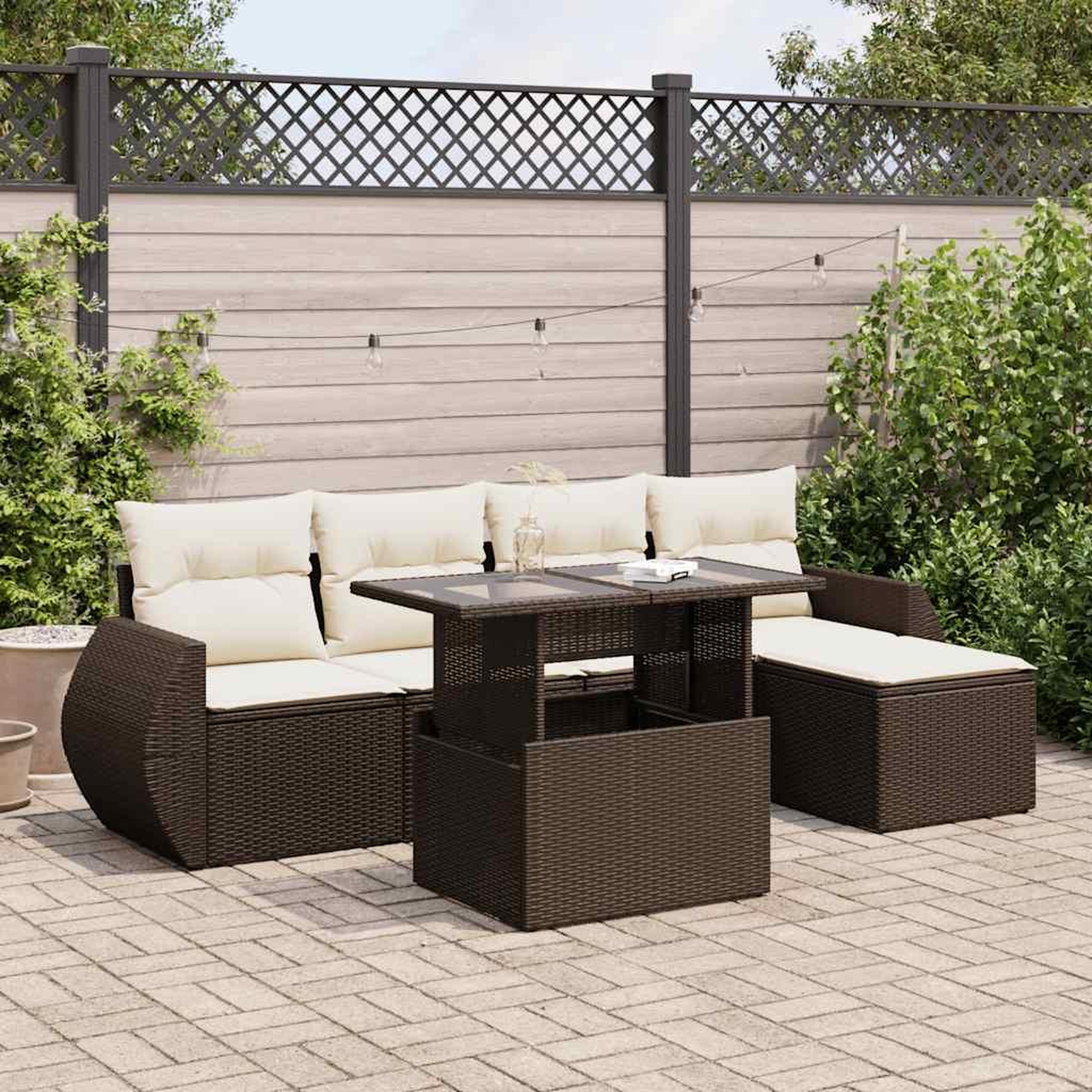 VIDAXL Salon de jardin avec coussins 6 pcs marron resine tressee