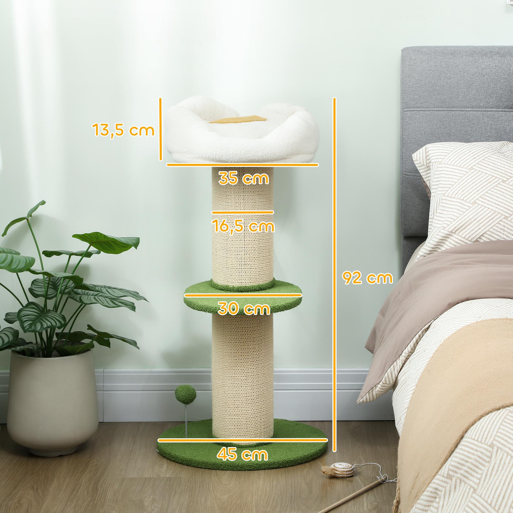 Voir la diapositive 3 : PAWHUT Arbre à chat griffoir design fleurs h.92 cm plateforme et panier d'observation boule à ressort