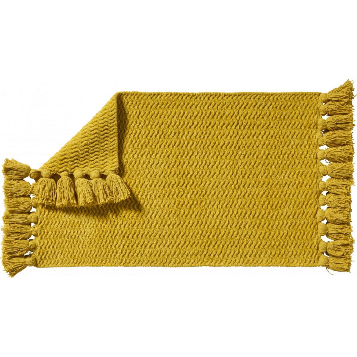 GUY LEVASSEUR Tapis de bain déco uni à pompons en coton chenille 50x80cm