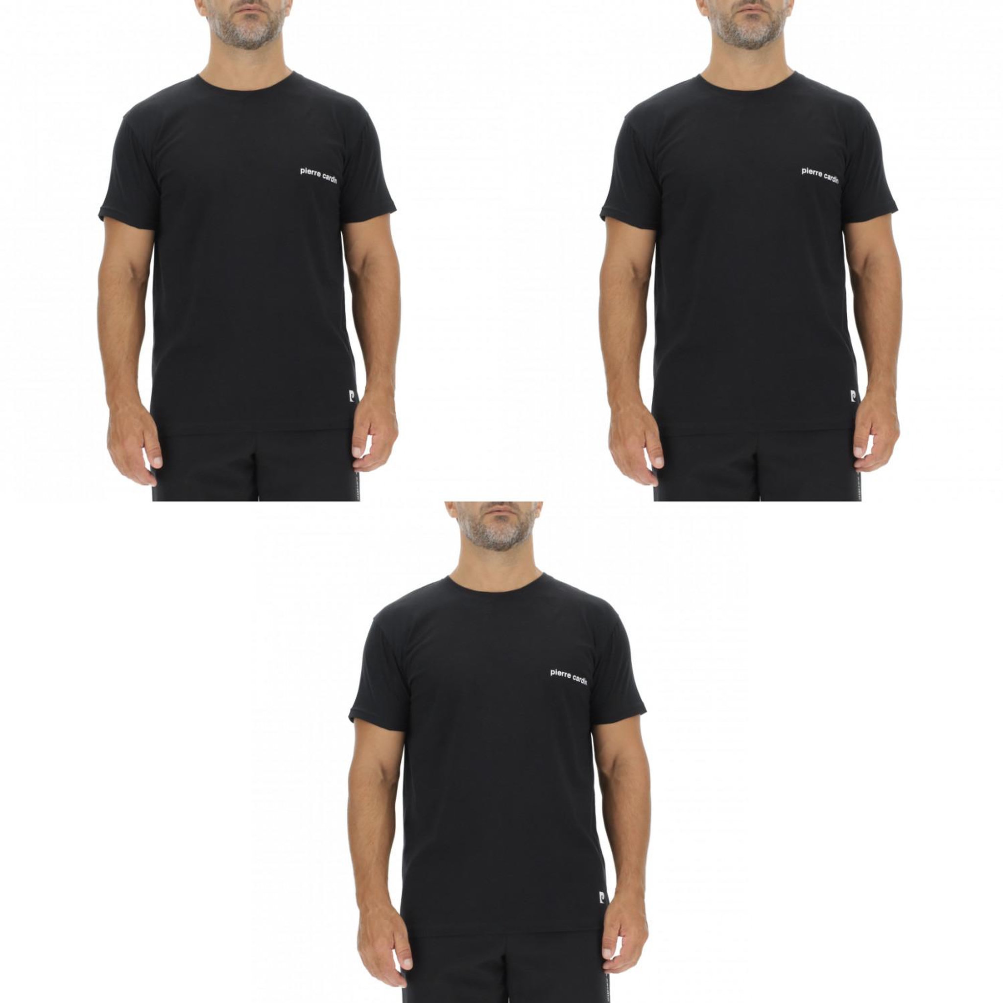 Voir la diapositive 1 : PIERRE CARDIN Lot de 3 T-shirts homme en coton uni col rond imprimé poitrine