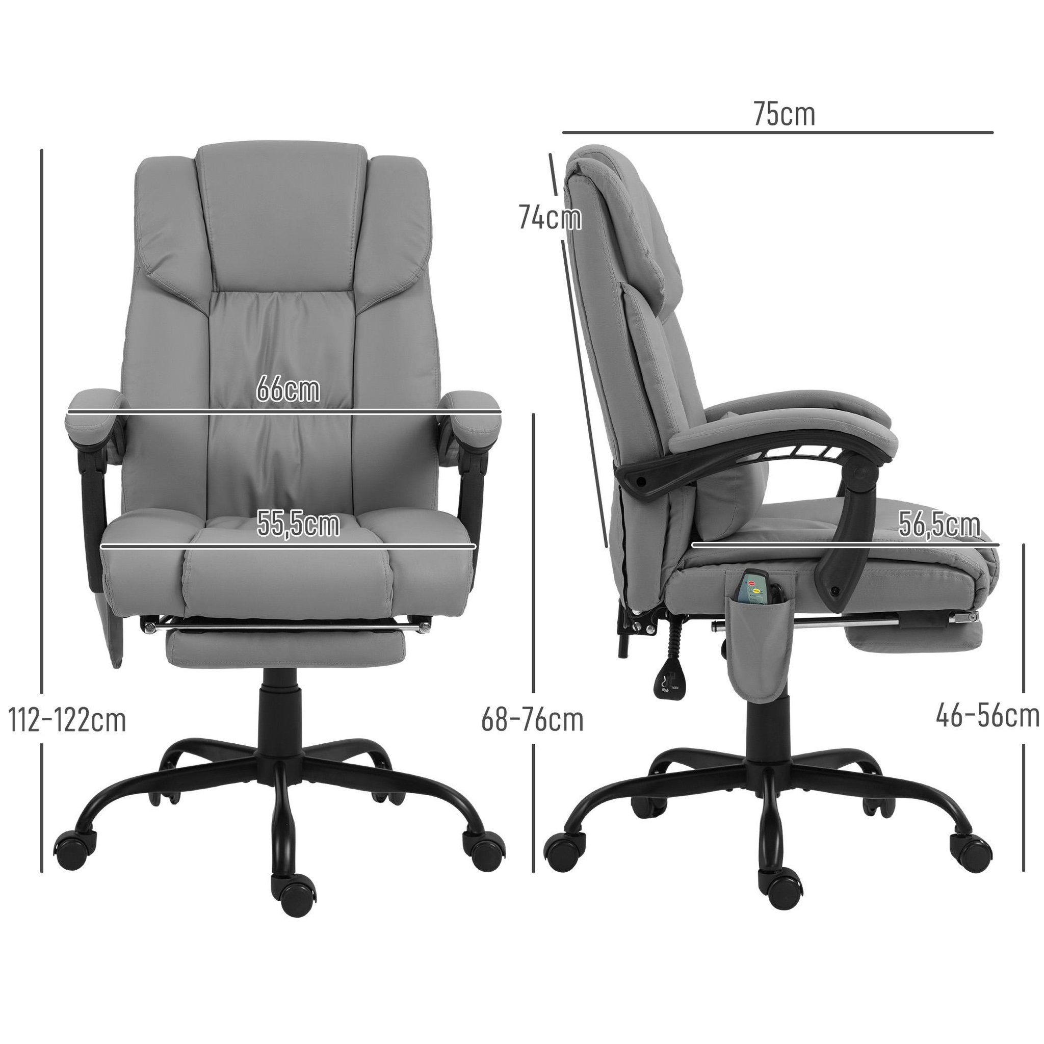 Voir la diapositive 3 : VINSETTO Fauteuil de bureau direction massant inclinable réglable - repose-pieds rétractable intégré - acier noir PU gris