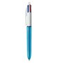 BIC Stylo bille 4 couleurs rétractable pointe moyenne Shine Metallic bleu