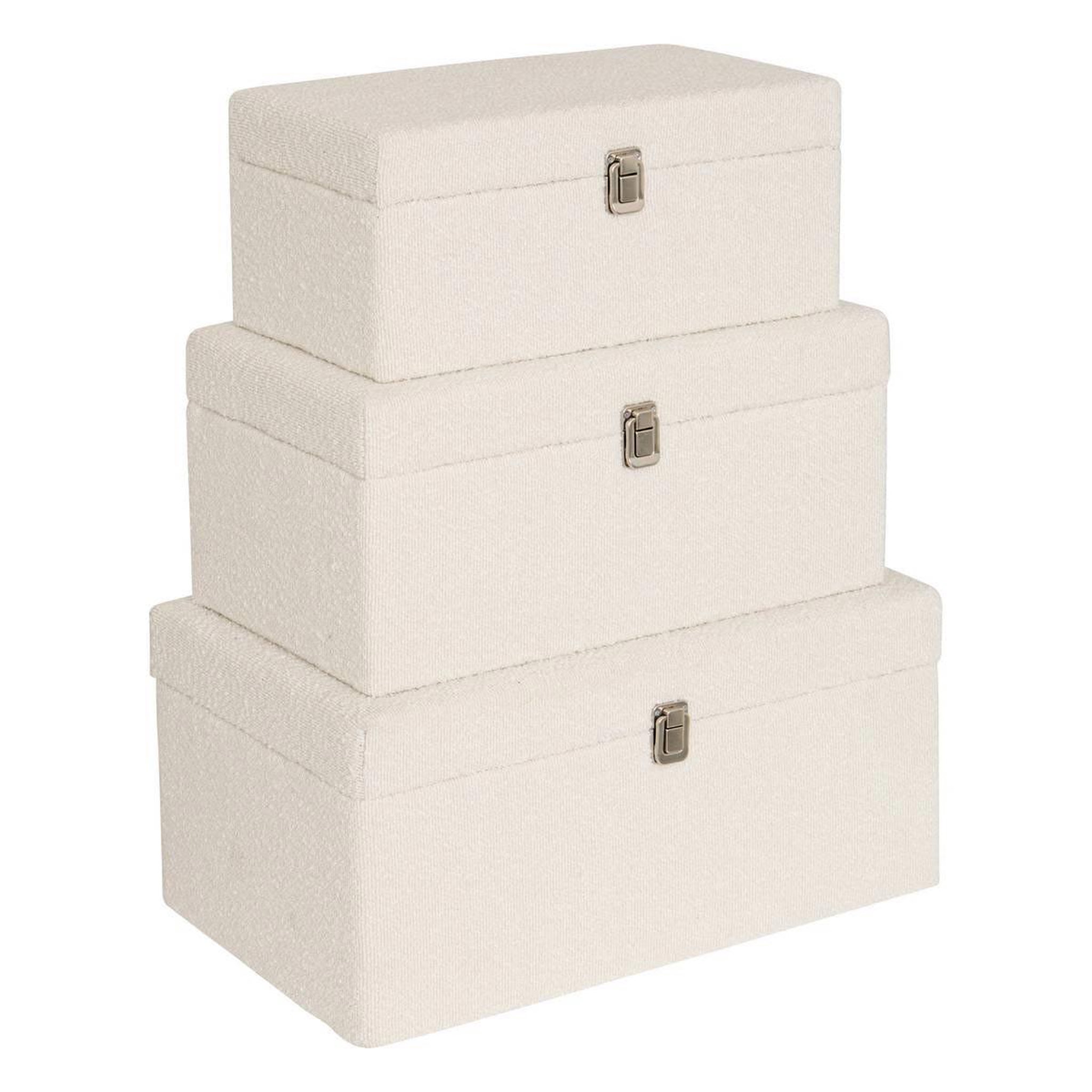 ATMOSPHERA Lot de 3 malles de rangement bouclette  carlie  54cm blanc
