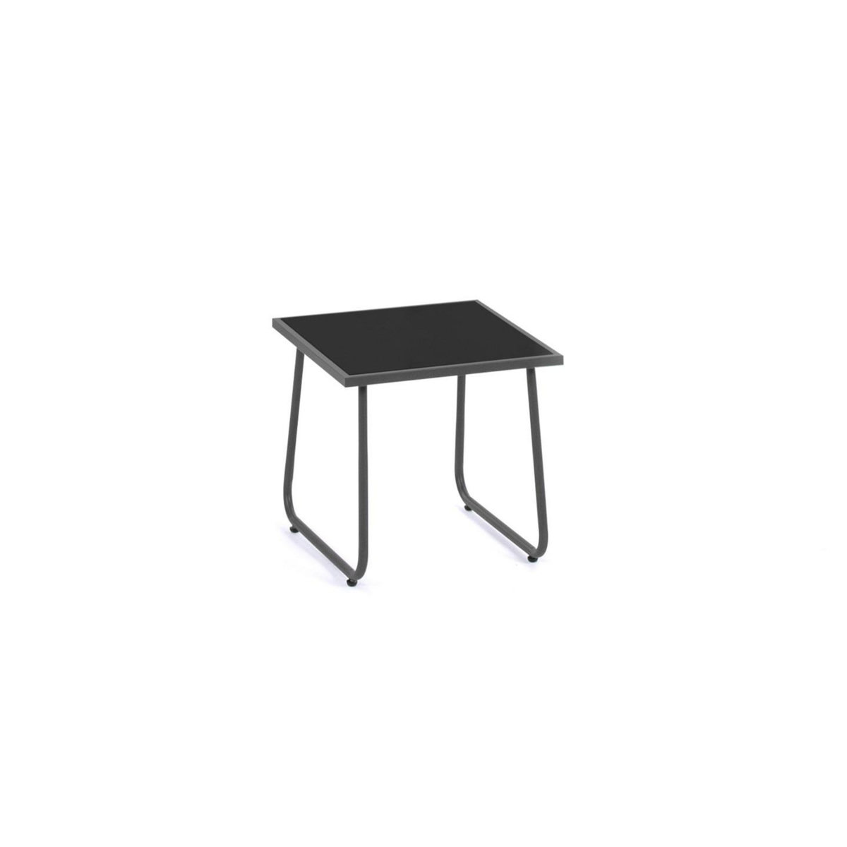 ID MARKET Salon de jardin bas MALAGA table et 2 fauteuils en acier et textilène gris anthracite