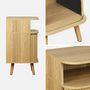 Voir la diapositive 5 : SWEEEK Table de chevet 2 portes coulissantes + 1 niche effet bois rainuré. L 40 x P 40 x H 70cm