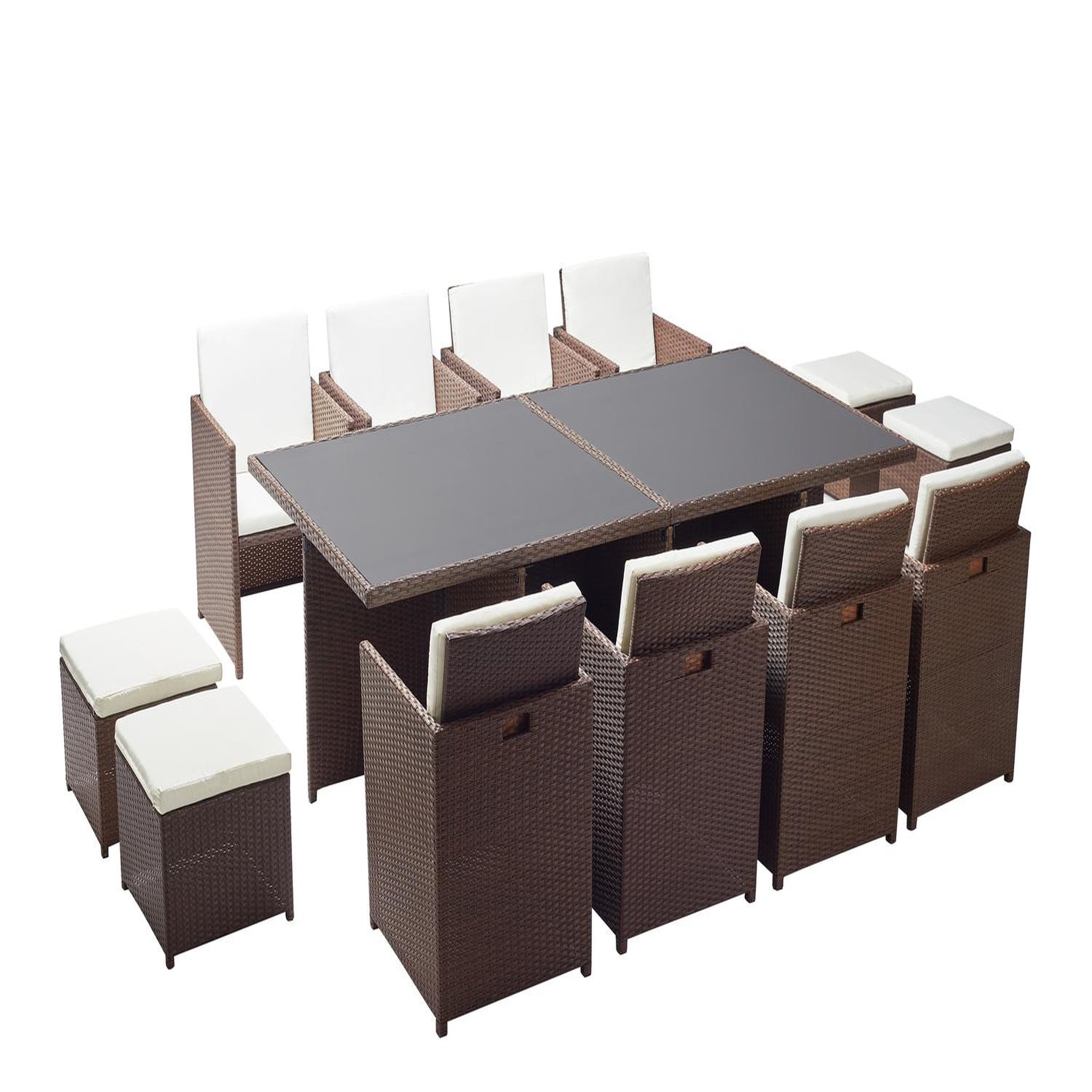 CONCEPT USINE Table et chaises 12 places encastrables résine marron-blanc monaco
