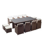 CONCEPT USINE Table et chaises 12 places encastrables résine marron-blanc MONACO