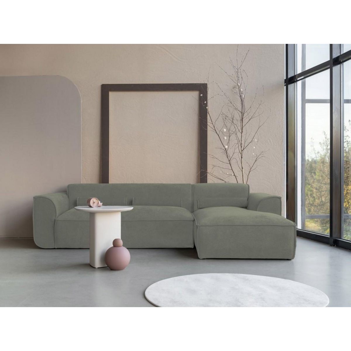 BEST MOBILIER Felix - canapé modulable d'angle droit 4 places en tissu texturé