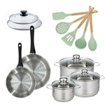 Fackelmann Lot 3 Faitouts 16/20/24 cm et 2 Poêles 20/24 cm Fackelmann Généva avec 5 ustensiles