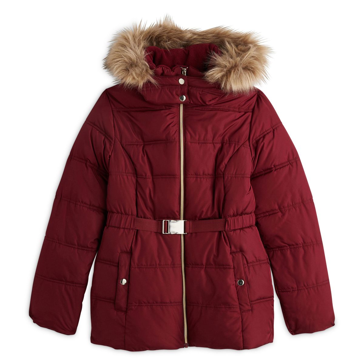 IN EXTENSO Doudoune avec ceinture à capuche rouge bordeaux femme