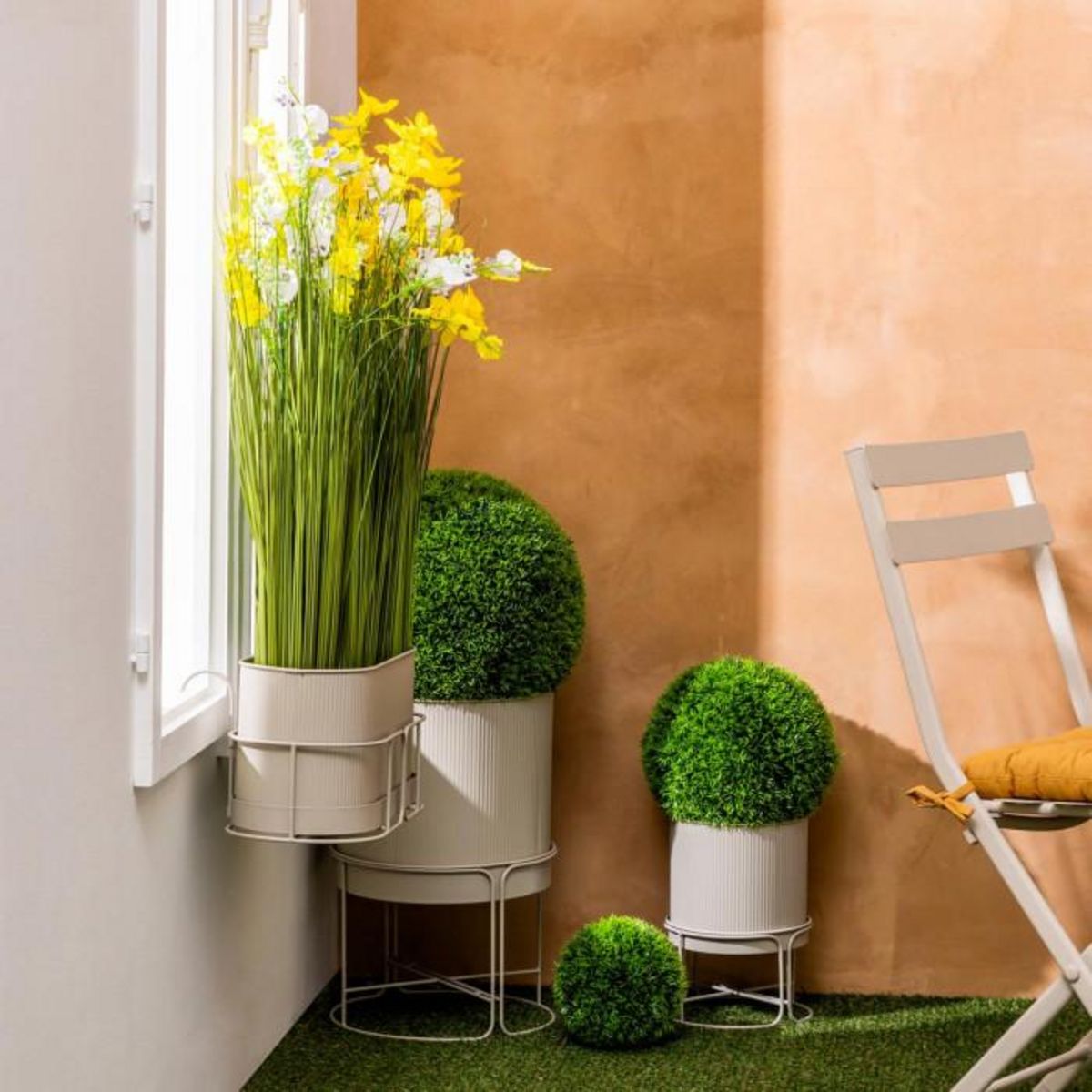 ATMOSPHERA Lot de 2 Cache-Pots en Métal  Aze  44cm Beige Lin