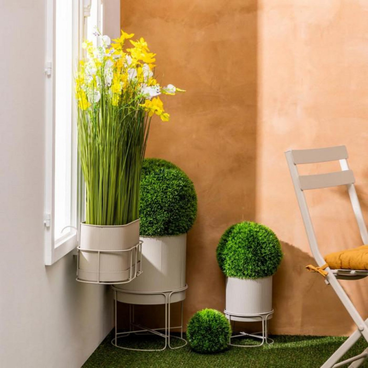 ATMOSPHERA Lot de 2 Cache-Pots en Métal  Aze  44cm Beige Lin