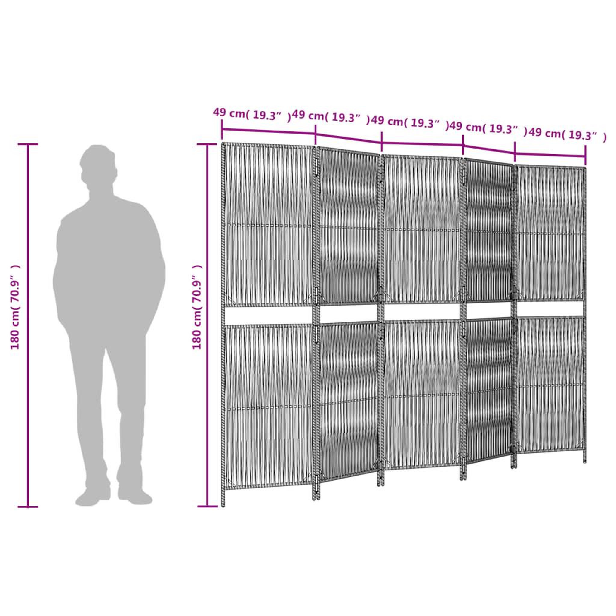Voir la diapositive 6 : VIDAXL Cloison de separation 5 panneaux marron resine tressee