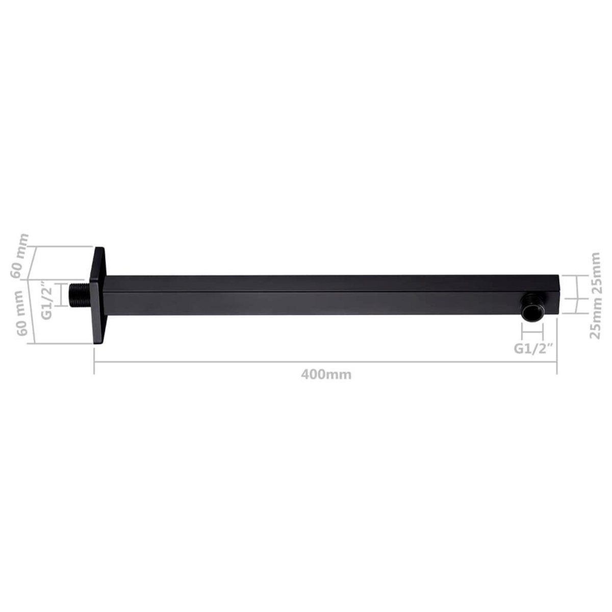VIDAXL Bras de support de douche Carre Inox 201 Noir 40 cm
