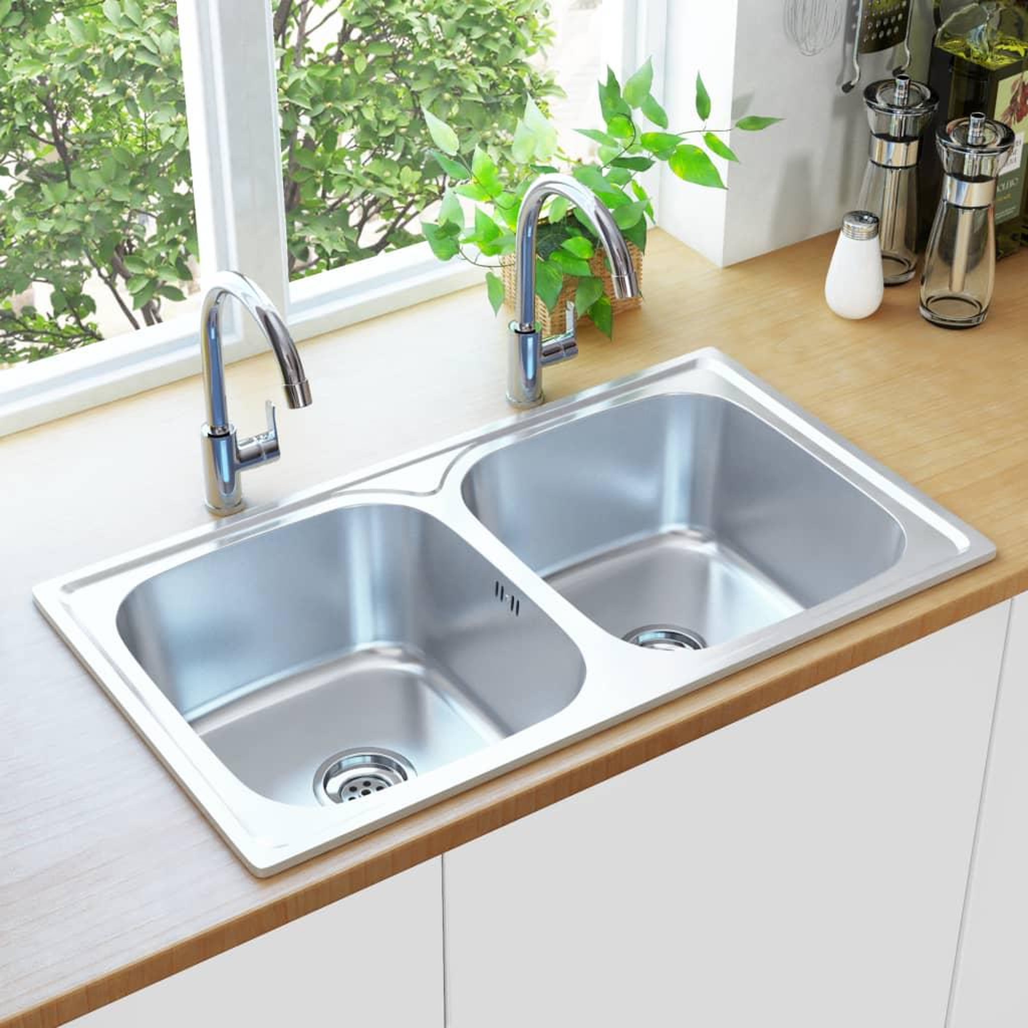 Voir la diapositive 1 : VIDAXL Evier double de cuisine avec crepine et piege Acier inoxydable
