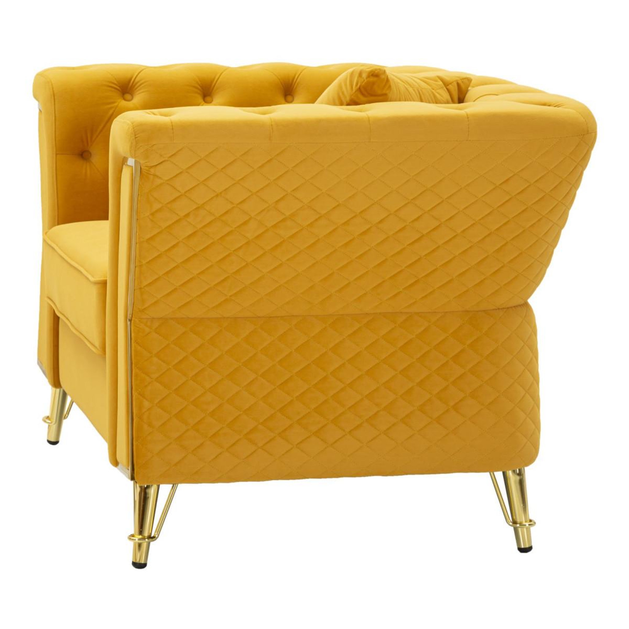 Voir la diapositive 3 : Paris Prix Fauteuil en Velours Capitonné  Emy  104cm Moutarde