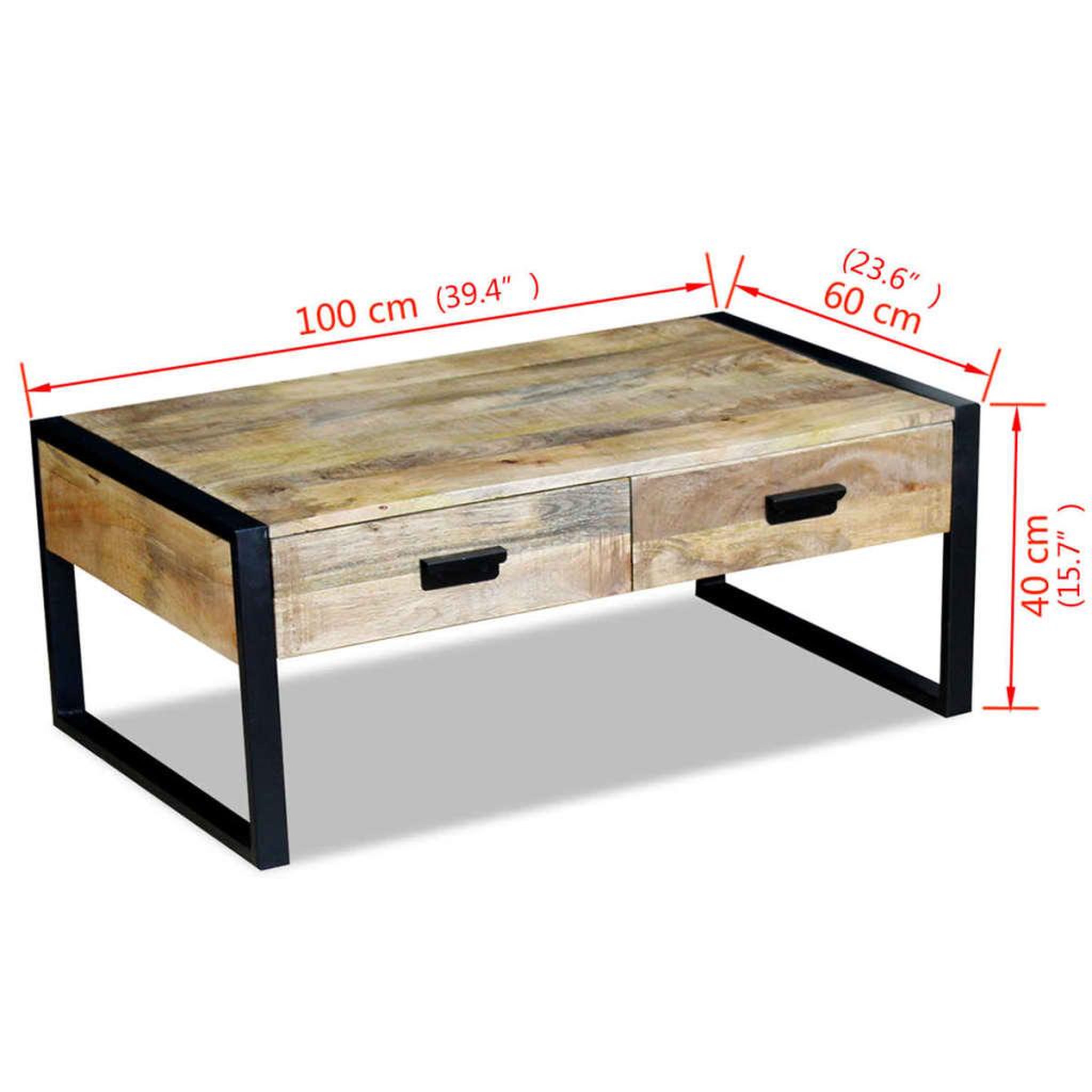 Voir la diapositive 6 : VIDAXL Table basse avec 2 tiroirs bois de manguier massif 100x60x40 cm