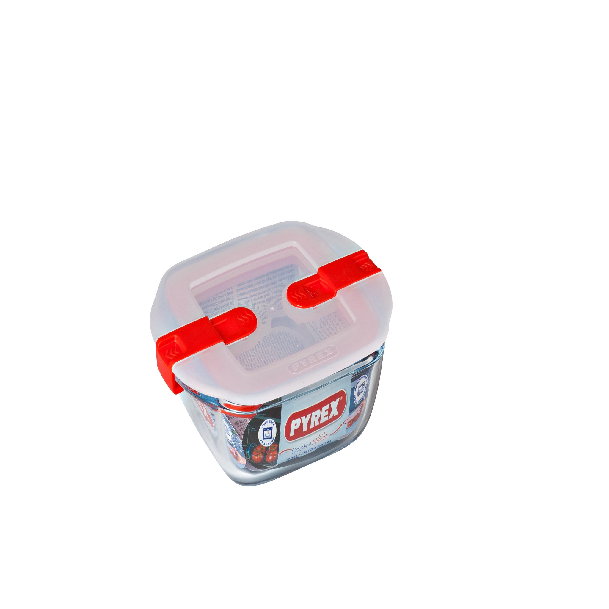 PYREX  Plat carré en verre + couvercle plastique 14 x 12 cm Cook and Heat 
