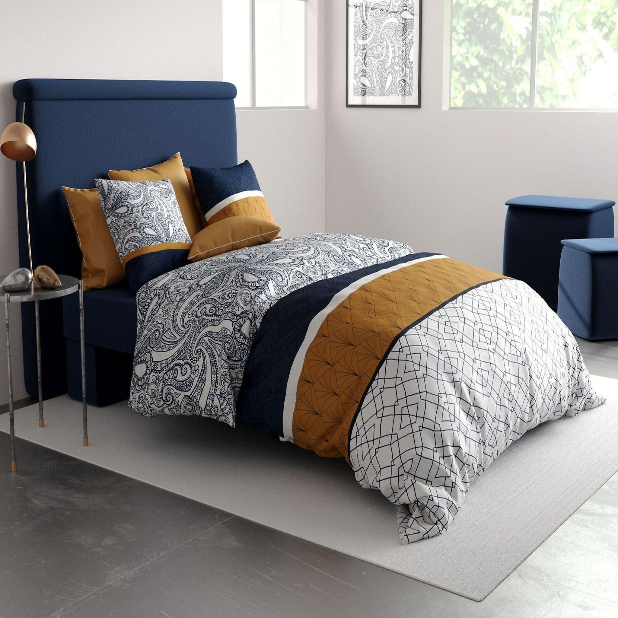ATELIER DU COTON Parure housse de couette 100% coton 57fils dakota. Coloris disponibles : Blanc