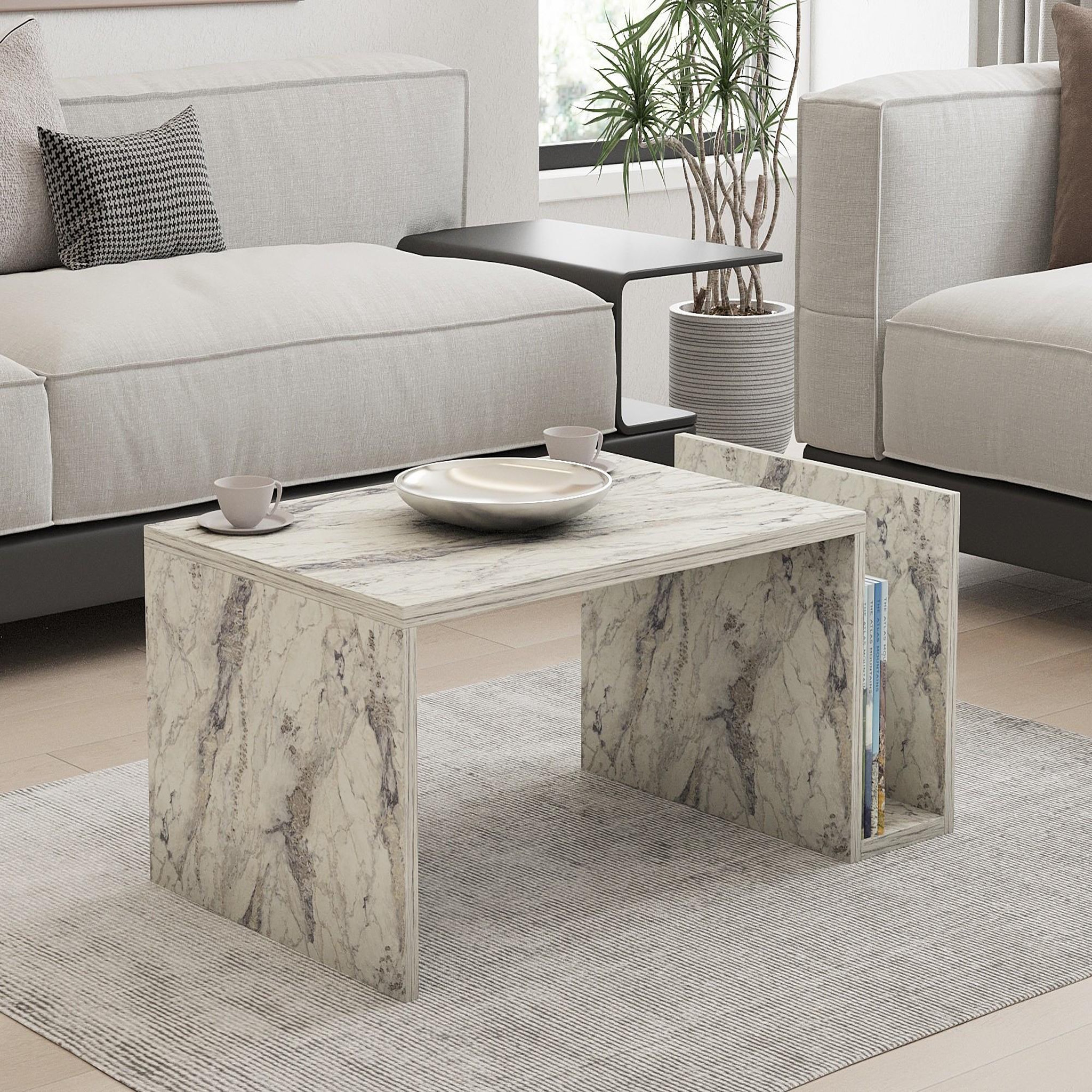 Voir la diapositive 2 : Habitat et Jardin Table basse en bois  memo  - 86 x 50 x 32 cm - marbre freesia