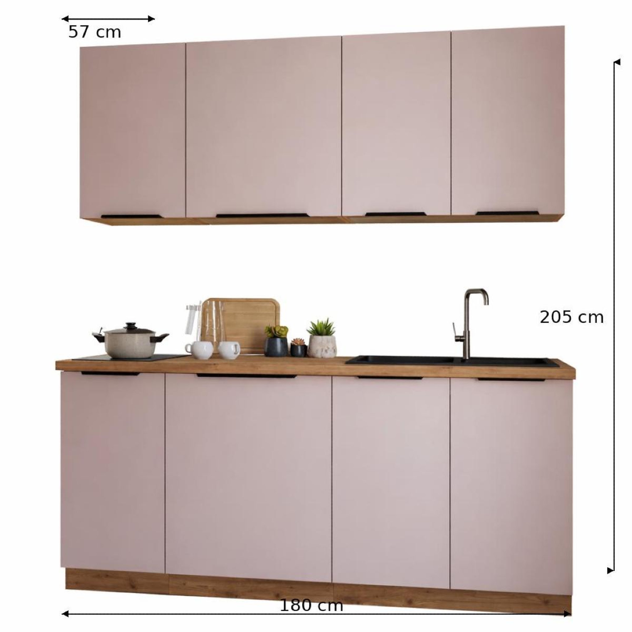Voir la diapositive 5 : JLC KREATION Cuisine complète moderne beige et bois 180cm ELISA