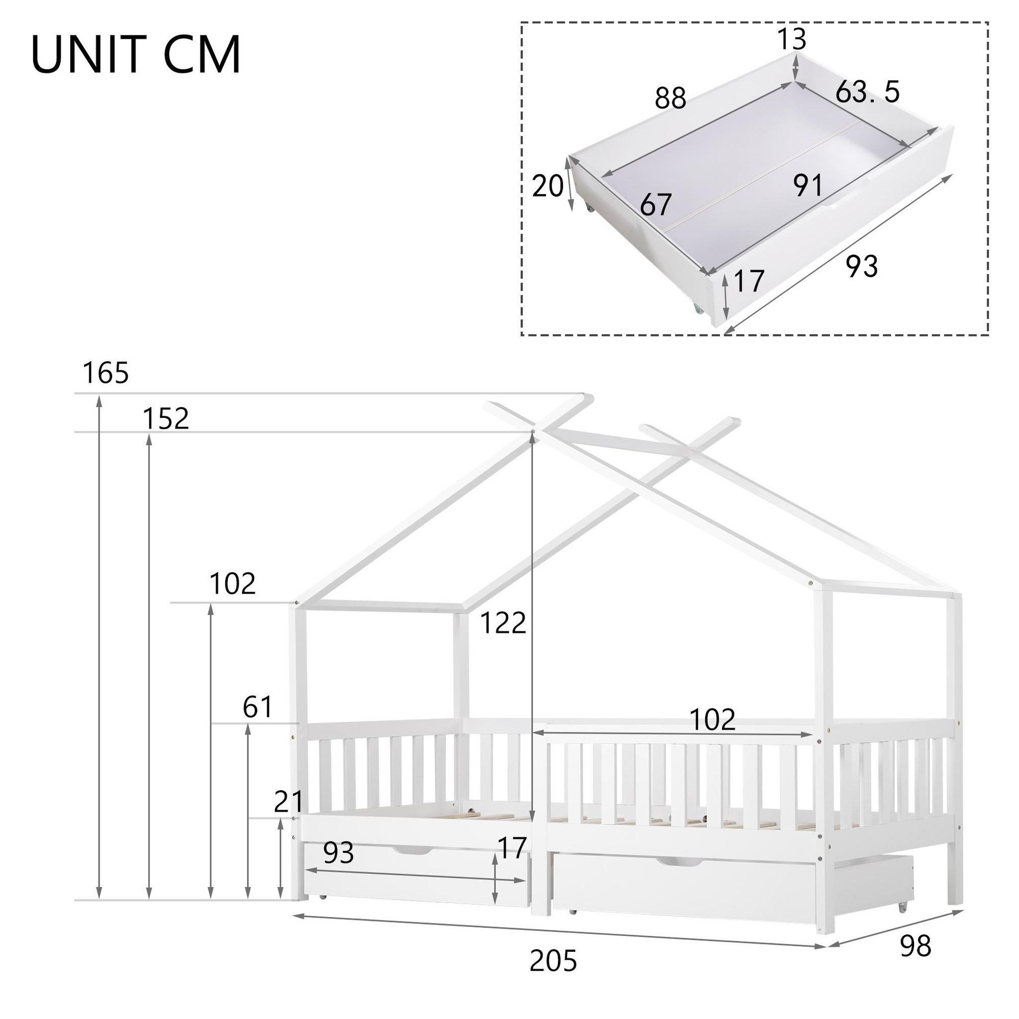 Voir la diapositive 3 : MERAX Lit cabane enfant 90x200cm pin coloris blanc