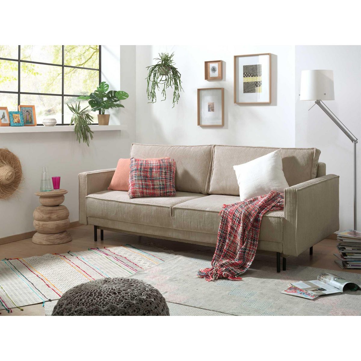 LISA DESIGN Charlie - canapé 3 places convertible avec coffre - en velours côtelé