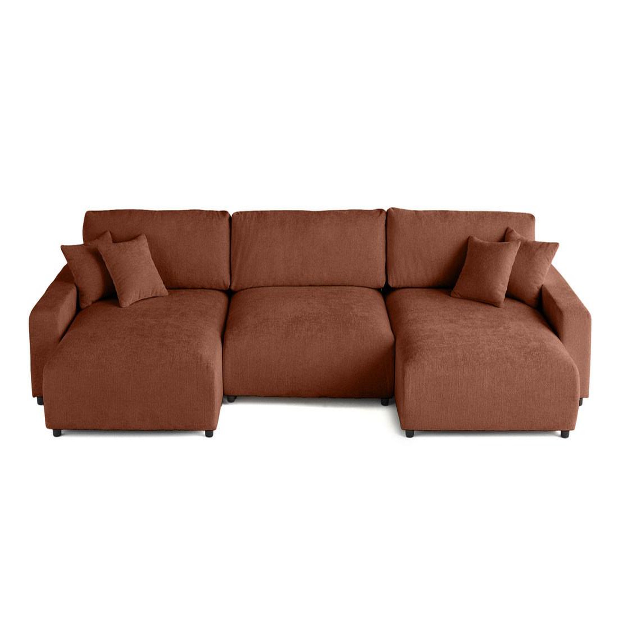 Voir la diapositive 1 : BEST MOBILIER Pivoine - canapé panoramique en u - 7 places - convertible avec coffre - en velours texturé
