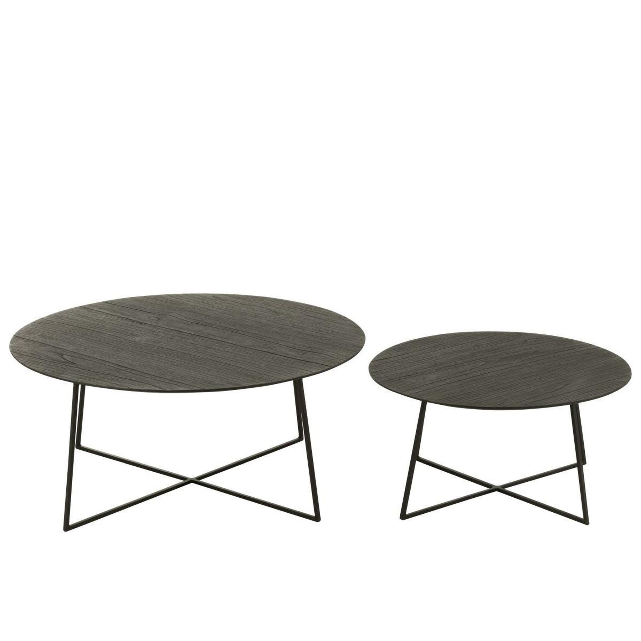 Voir la diapositive 2 : J-LINE Lot de 2 tables basses gigognes en teck  lucille  80cm noir