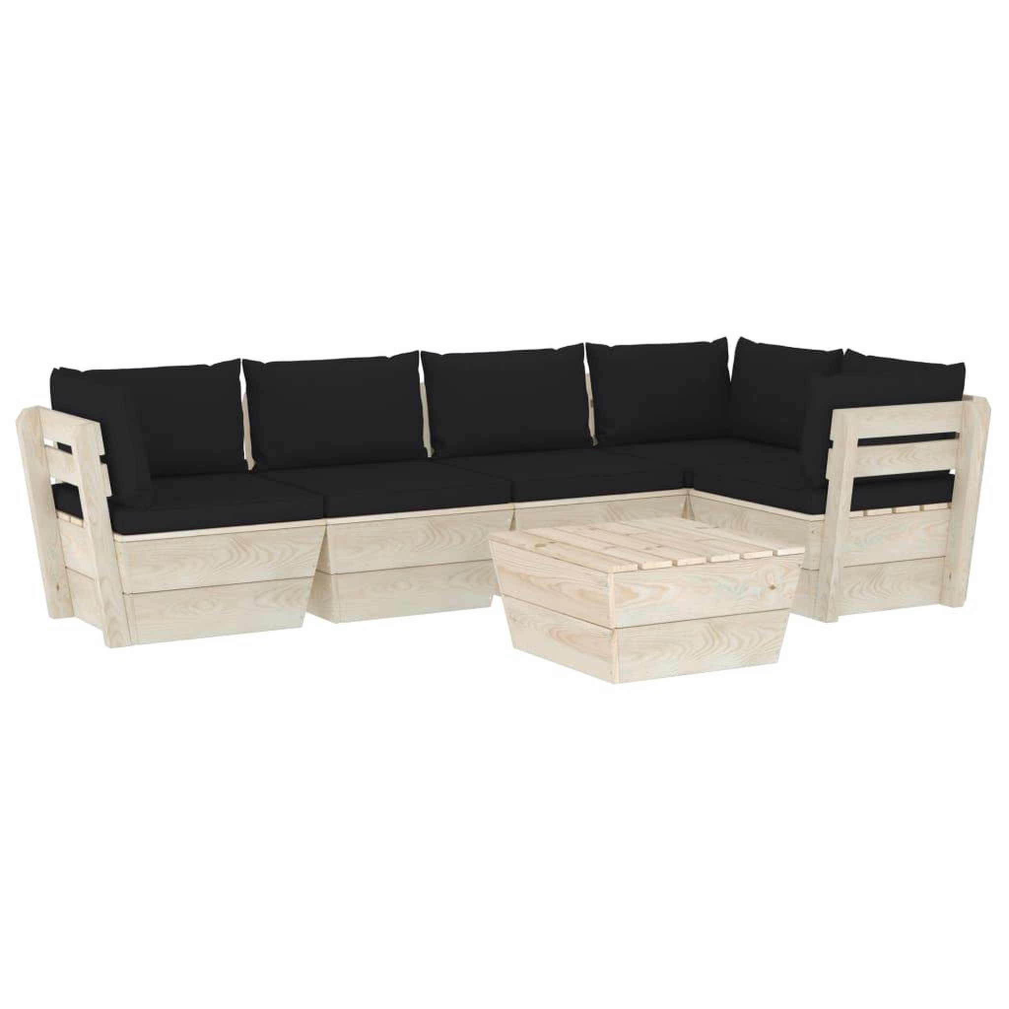 Voir la diapositive 2 : VIDAXL Salon de jardin palette 6 pcs avec coussins bois d'epicea