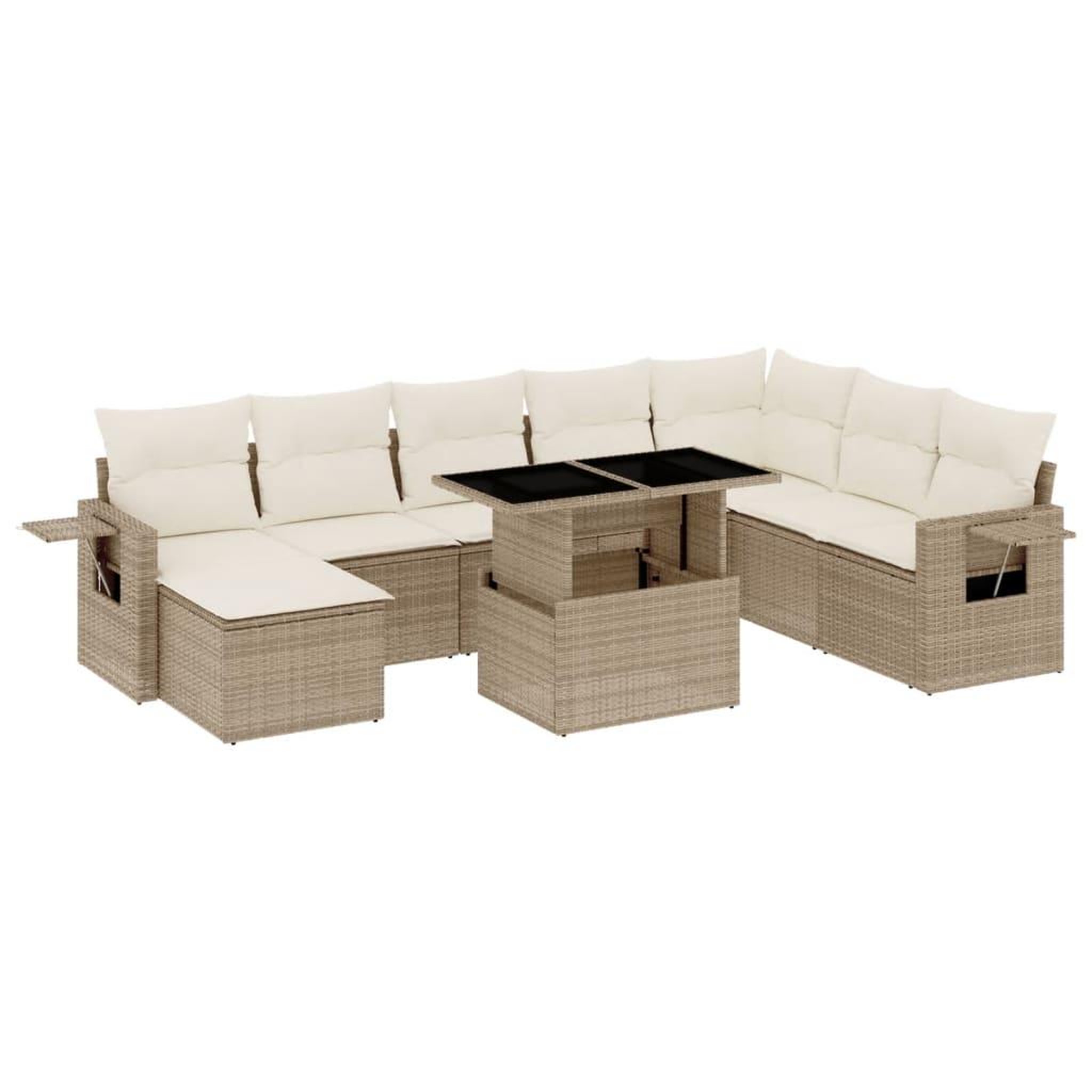 Voir la diapositive 2 : VIDAXL Salon de jardin avec coussins 9 pcs beige resine tressee