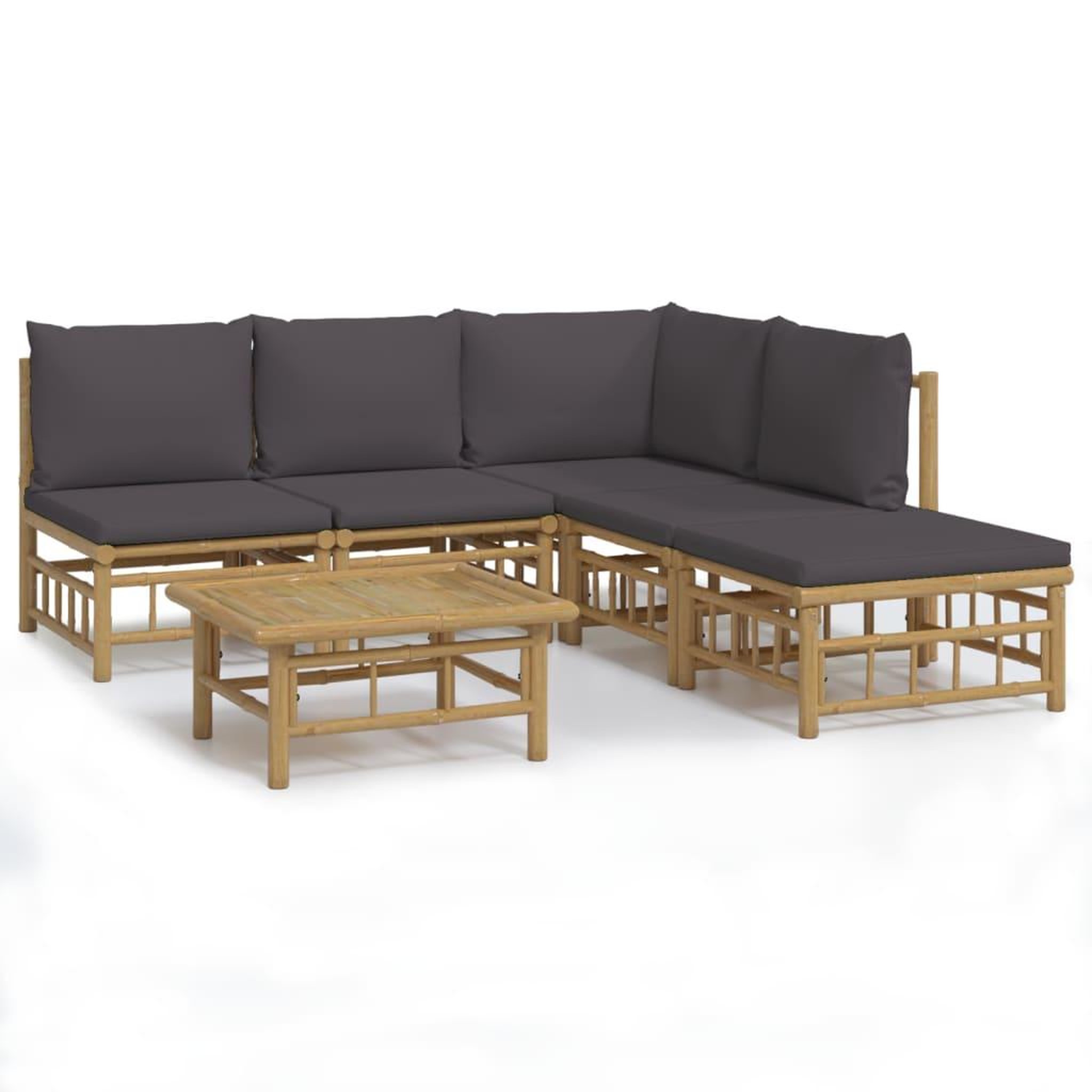 Voir la diapositive 2 : VIDAXL Salon de jardin 6 pcs avec coussins gris fonce bambou