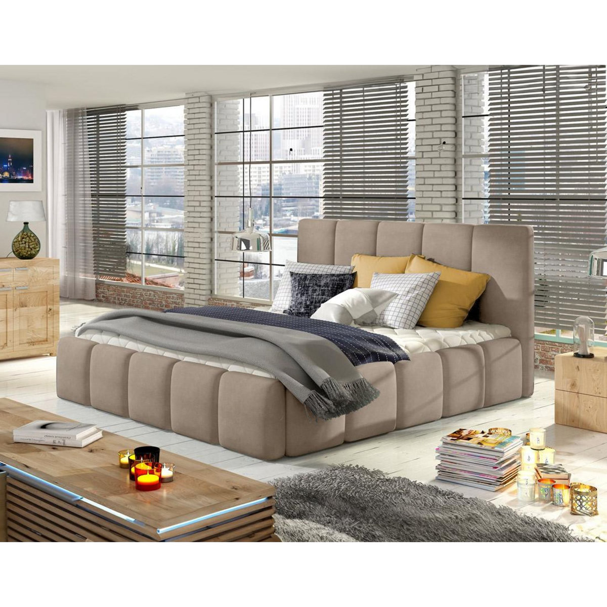 BEST MOBILIER Lucea - lit coffre - 160x200 - sommier inclus - en velours