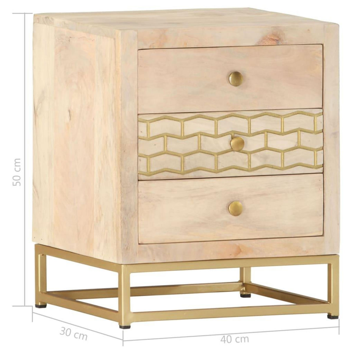 VIDAXL Table de chevet dore 40 x 30 x 50 cm bois de manguier massif