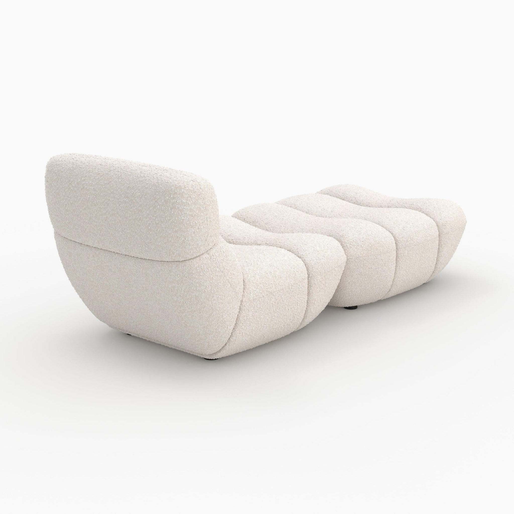 Voir la diapositive 3 : MAISON PAVANE Ensemble fauteuil et pouf en tissu bouclé blanc-Teddy
