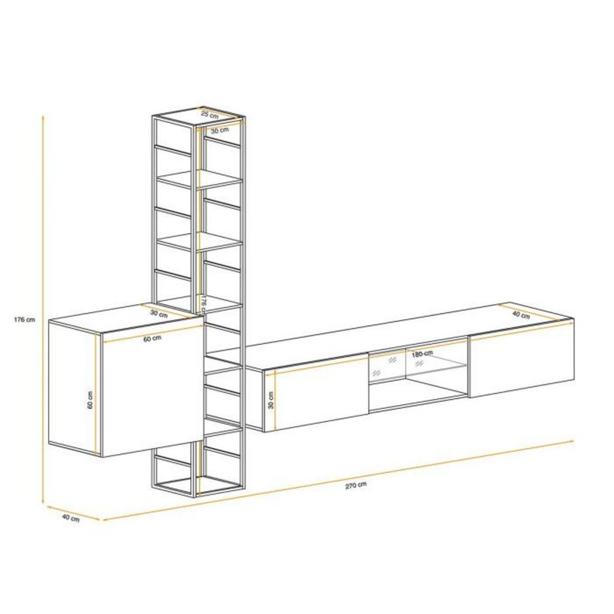 Paris Prix Ensemble Meuble TV Design  Switch VI  270cm Blanc & Noir