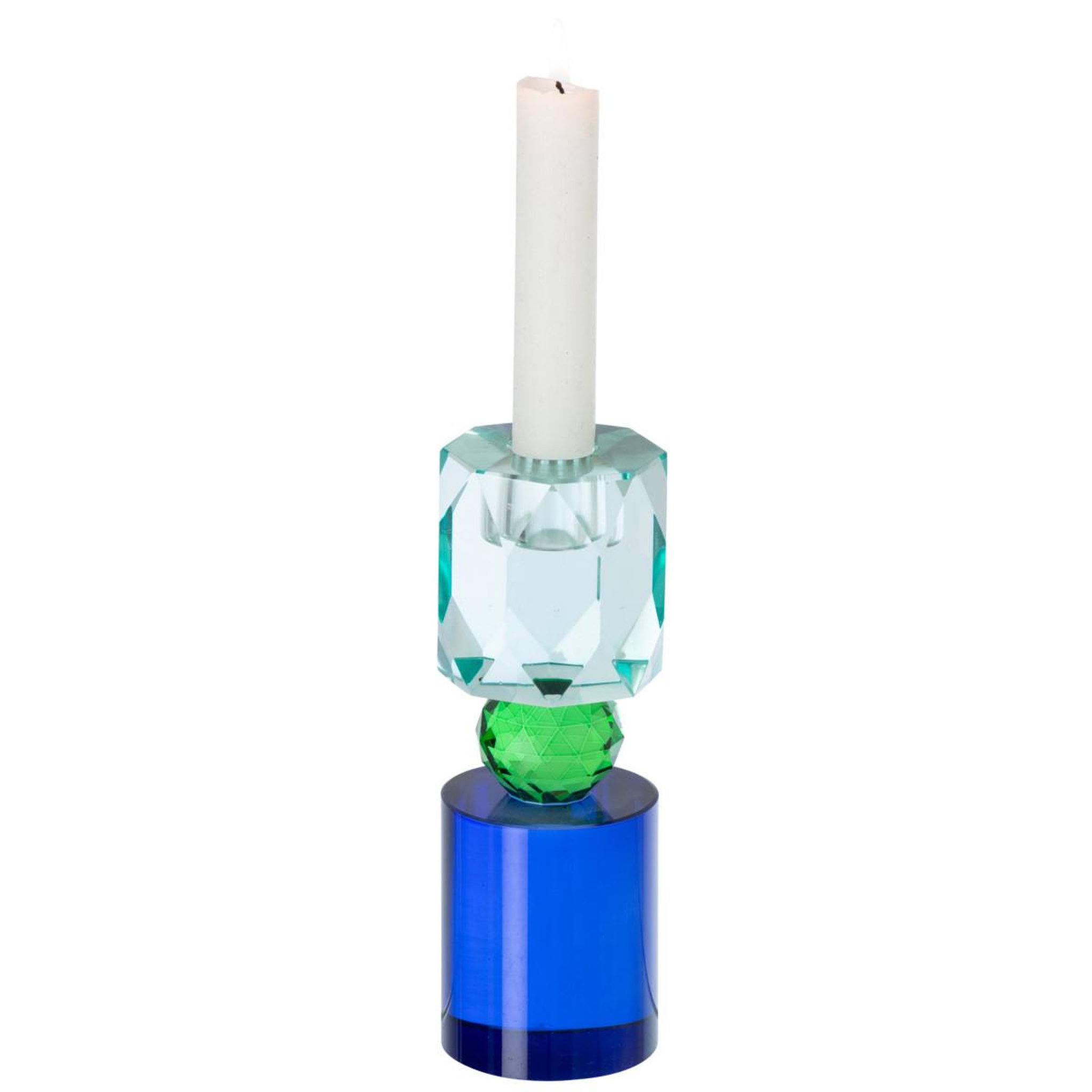 Voir la diapositive 2 : J-LINE Chandelier design en verre  taillé  16cm bleu & vert