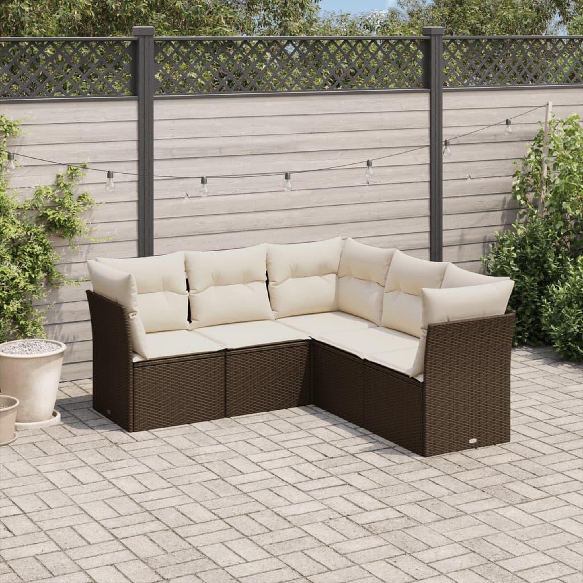 VIDAXL Salon de jardin avec coussins 5 pcs marron resine tressee