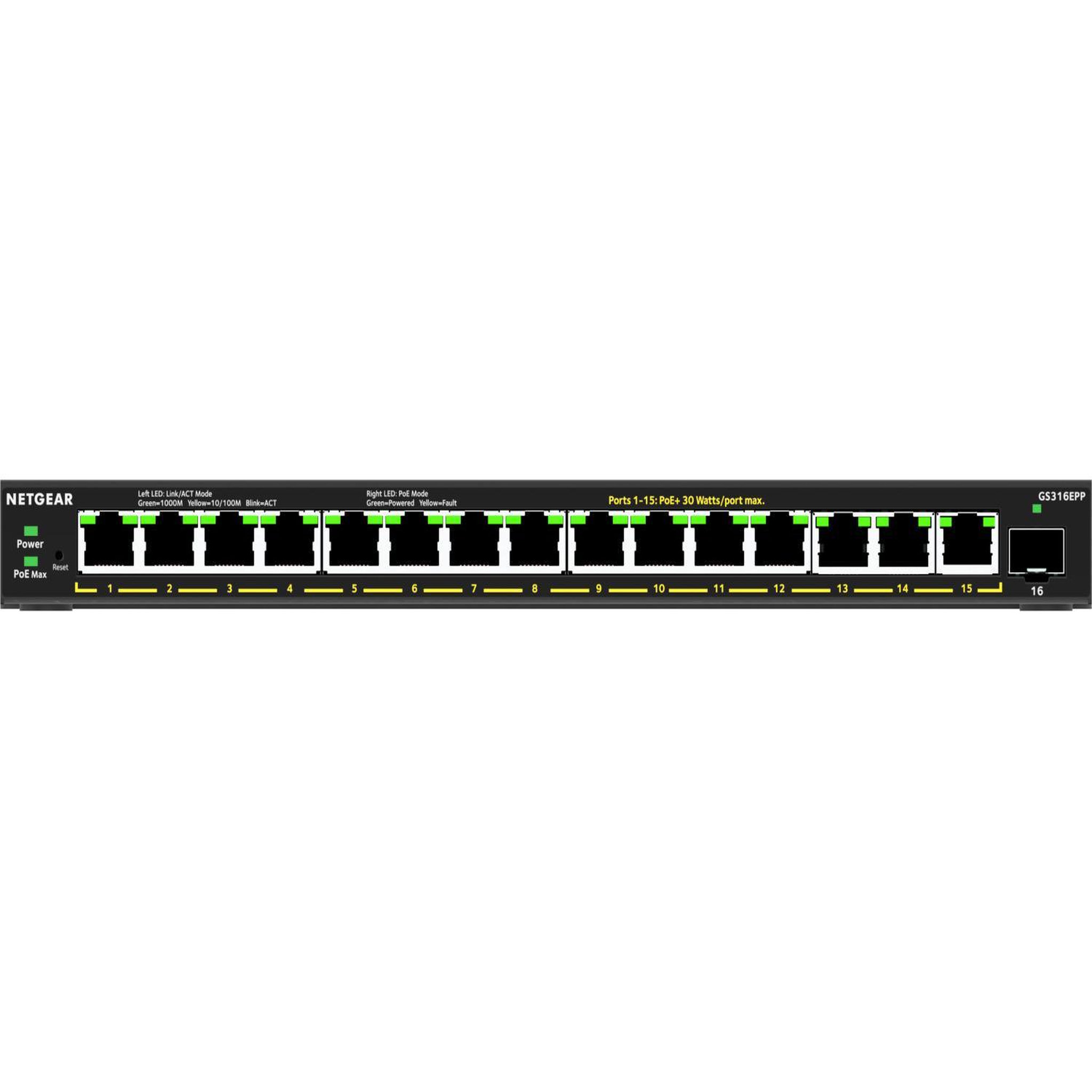 Voir la diapositive 2 : Netgear Switch réseau Netgear GS316EPP - Managed - 15 ports PoE+ 231W
