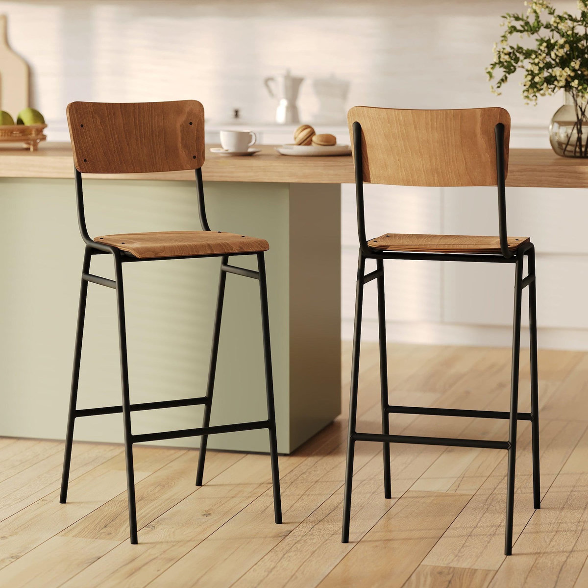 Rendez vous déco Lot de 2 chaises de bar 75 cm en bois-Clem