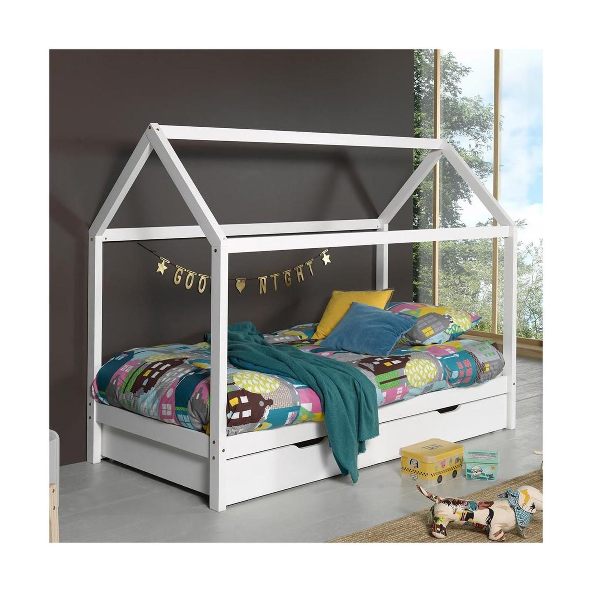 Paris Prix Lit enfant cabane & tiroir  dallas  90x200cm blanc