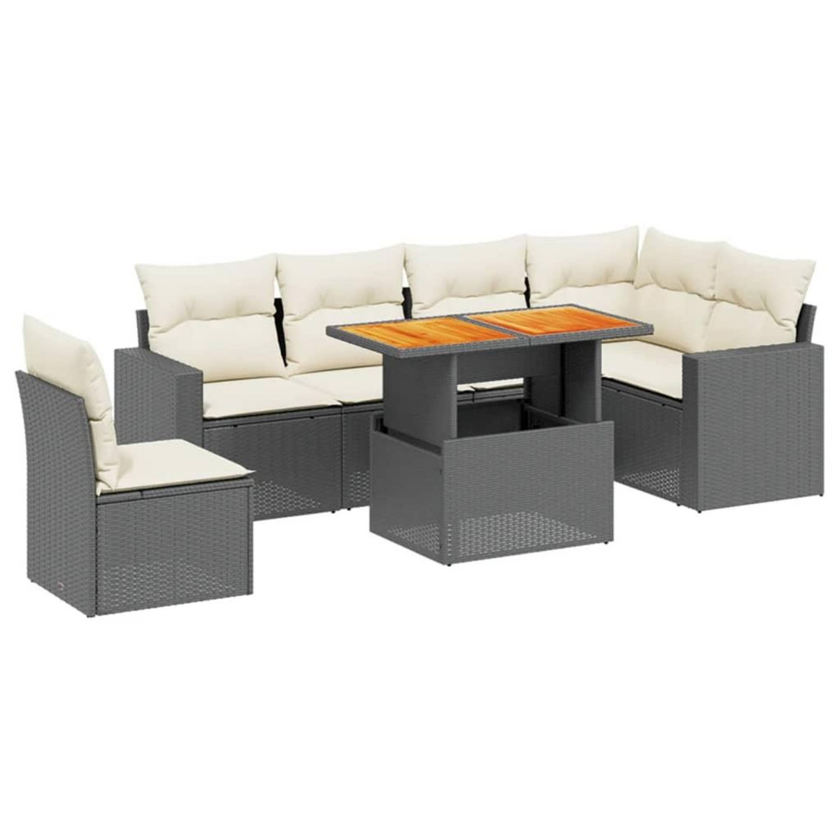 VIDAXL Salon de jardin 7 pcs avec coussins noir resine tressee