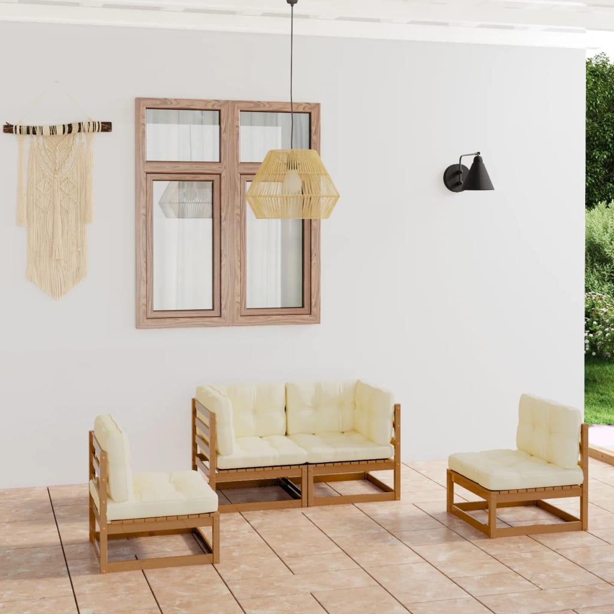 Voir la diapositive 1 : VIDAXL Salon de jardin 4 pcs avec coussins Bois de pin massif