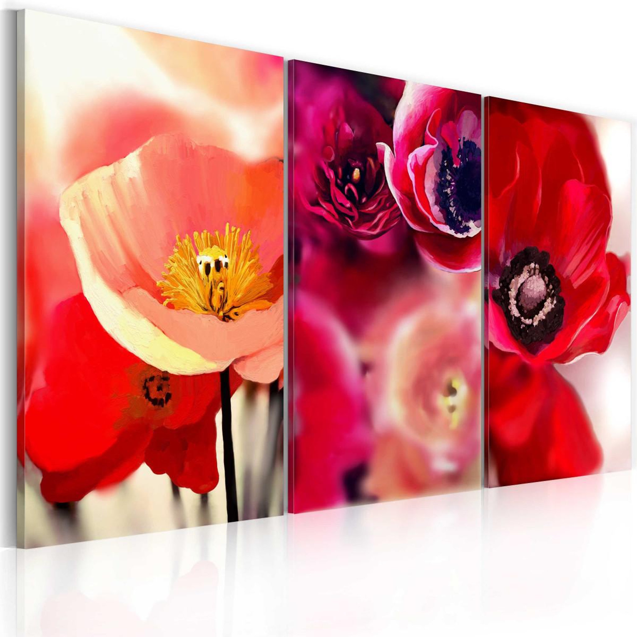 Paris Prix Tableau imprimé 3 pièces  coquelicots trois perspectives. Coloris disponibles : Multicolore