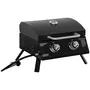 OUTSUNNY Barbecue gaz de table transportable pieds pliables - 2 brûleurs 5 kW - barbecue gaz de camping - grille de cuisson, réceptacle graisse, thermomètre - acier noir