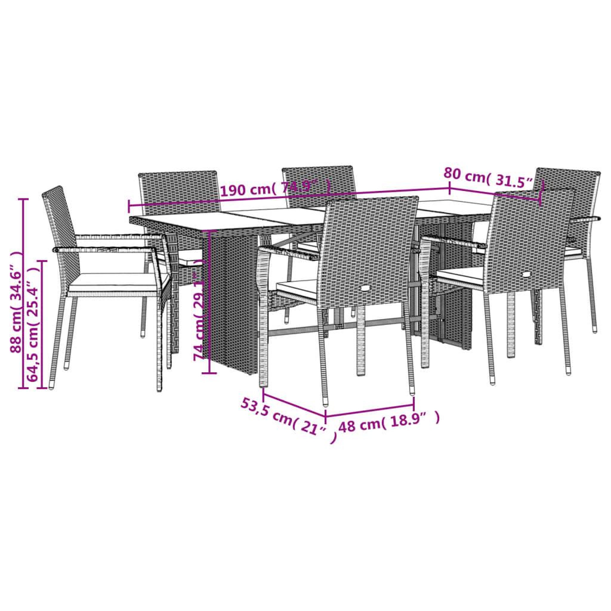 Voir la diapositive 6 : VIDAXL Ensemble a manger de jardin et coussins 7 pcs gris rotin